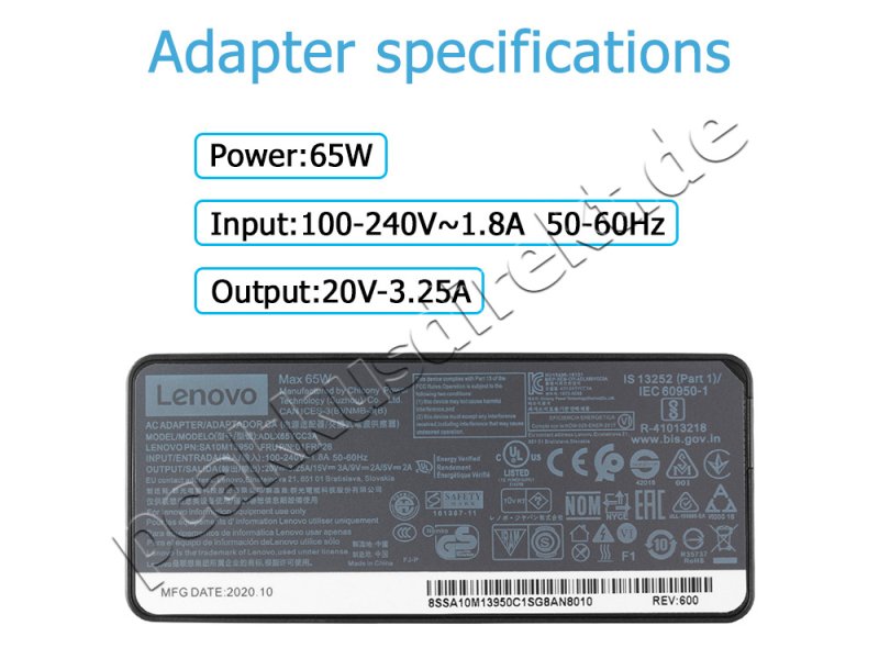65W USB-C Lenovo ThinkPad T580 20L90024 Netzteil + Ladekabel