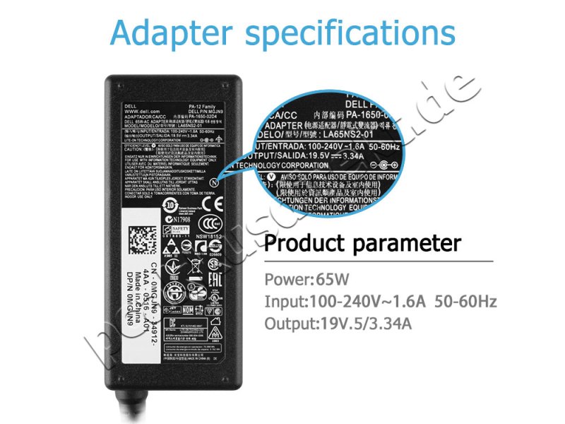 65W Dell D11S D11S002 Netzteil Ladegerät + Frei Ladekabel