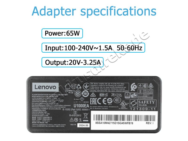 Original 65W Lenovo IdeaPad S540-14API 81NH002YGE Netzteil Ladegerät + Ladekabel