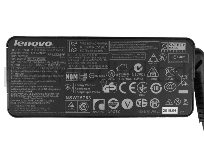 Original 45W Lenovo ThinkPad Yoga 370 20JJS0DY00 Netzteil + Ladekabel