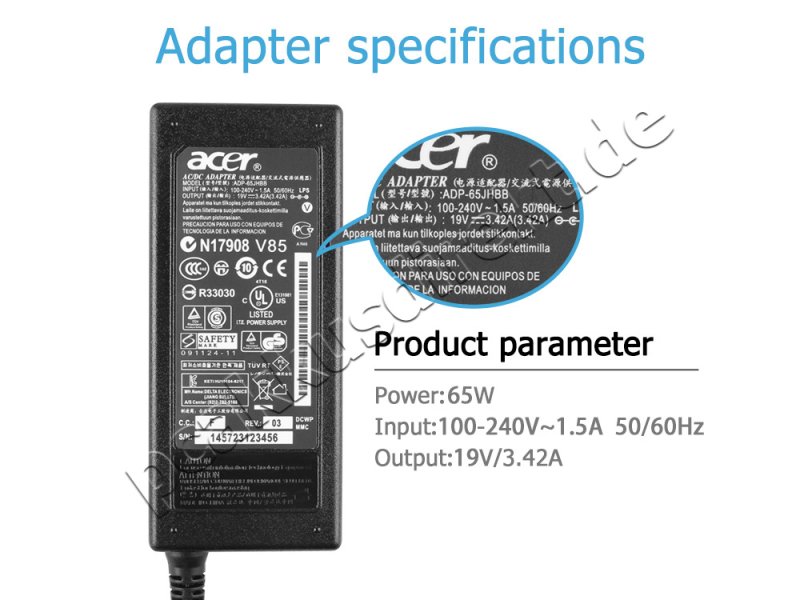 Original Netzteil Acer Aspire E5-771G-72RD 65W + Frei Ladekabel