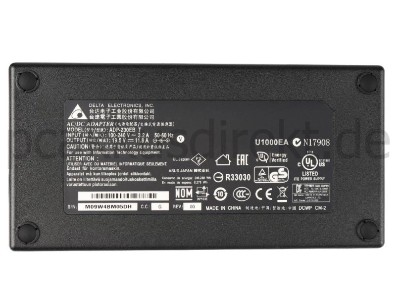 Original 230W Slim MSI WT72 6QI Netzteil Ladegerät + Frei Ladekabel