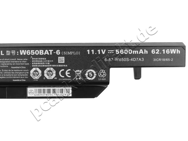 Original 5600mAh 62.16Wh 6-Zellen Akku Clevo 6-87-W650S-4D4A4