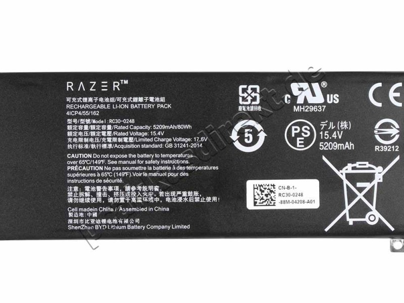 Original 5209mAh 80Wh 4 Zellen Akku Razer Blade 15 RZ09-02386E52-R3U1