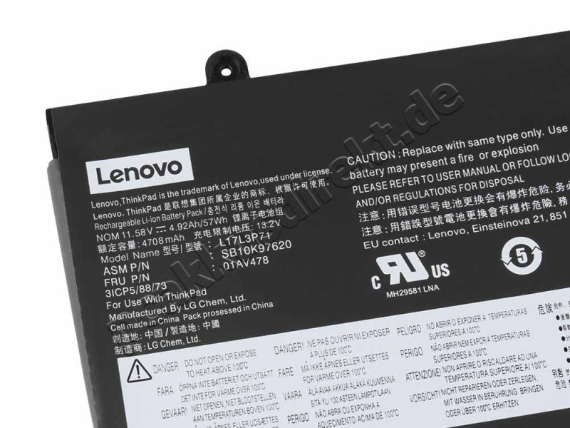 Lenovo ThinkPad T480s 20L7001VMZ Original Akku 4920mAh 57Wh 3-Zellen