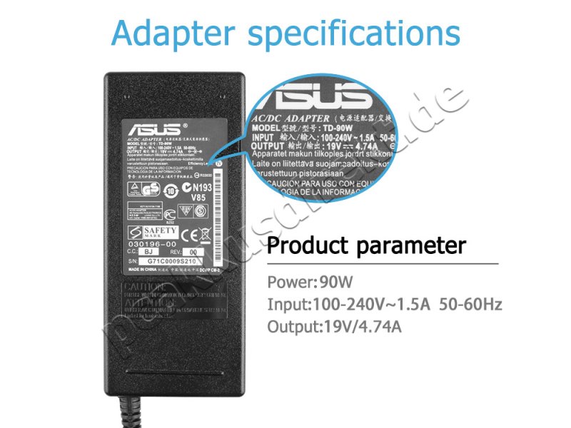 90W Netzteil Asus X53E-RS51 X53E-RS91