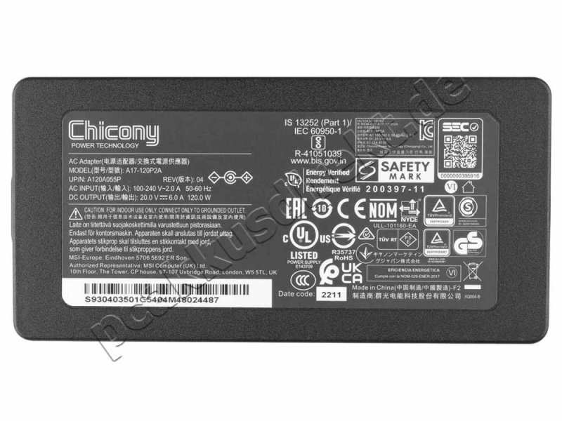 120W MSI Cyborg 15 A12VF MS-15K1 Netzteil Ladegerät + Ladekabel