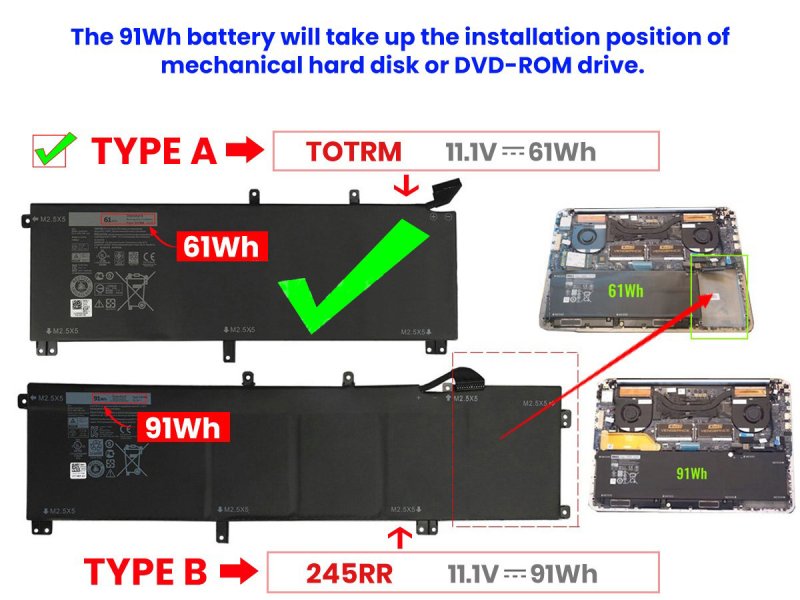 Original 6 Zellen 61Whr Akku Dell 07D1WJ 7D1WJ Y758W