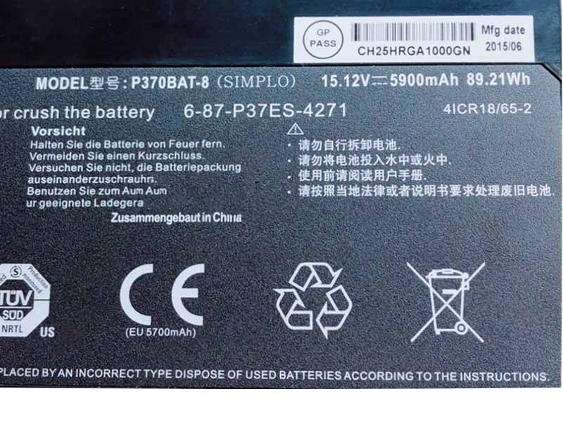 Original 5900mAh 89.21Wh 8-Zellen Clevo 6-87-W955S-42F3 Akku